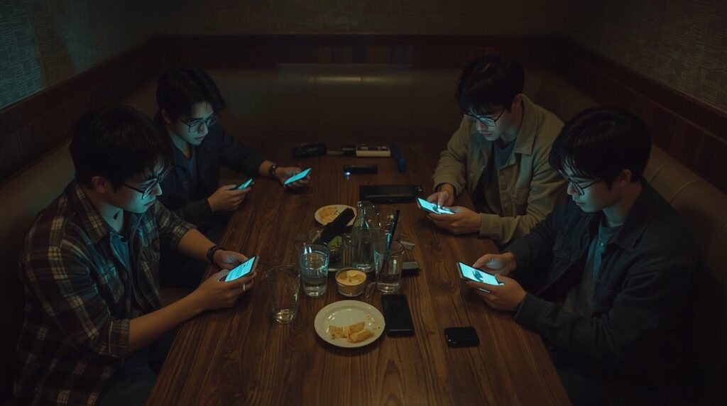 スマホを操作するメンバーたち