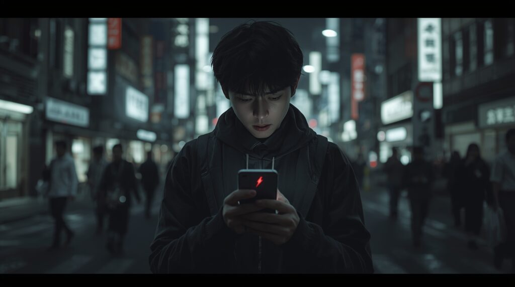 バッテリーが切れそうな男性