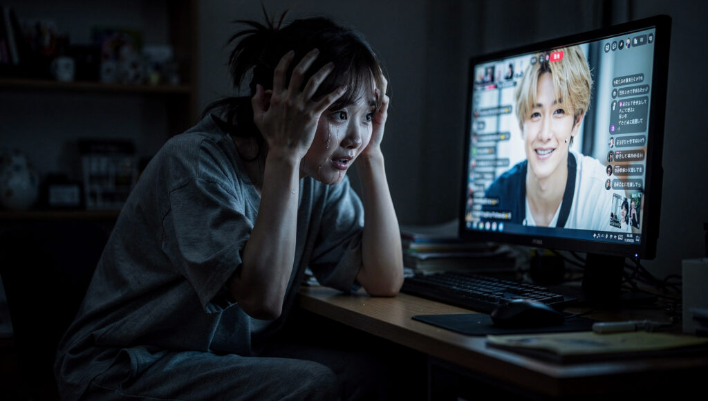 昨日の配信で彼が言っていた好みのタイプが自分と違うという現実に打ちのめされる女性