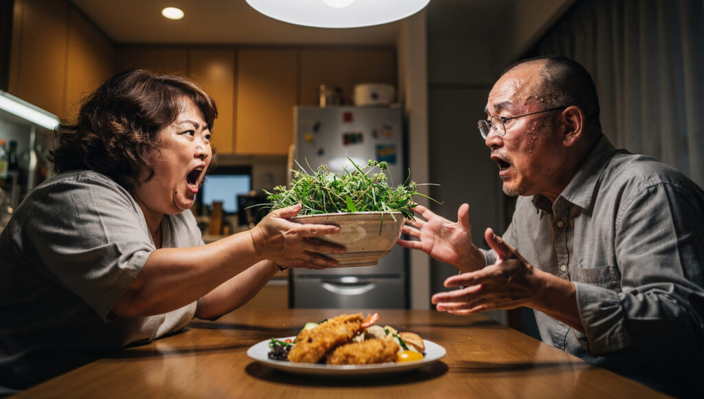 草だけ食べたと誤解する妻と、「草だけ食べろ」なんて一言も言っていない夫
