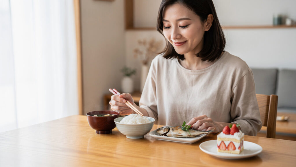 主食を摂る女性