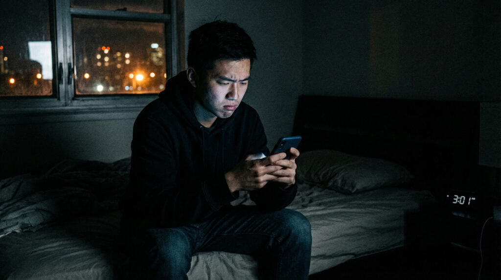 退会ログを夜の闇に紛れ込ませる男性