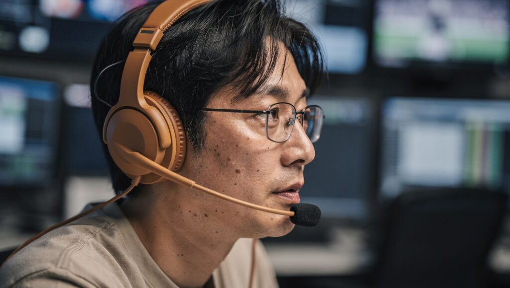 不幸を栄養に変える様子を実況する男性