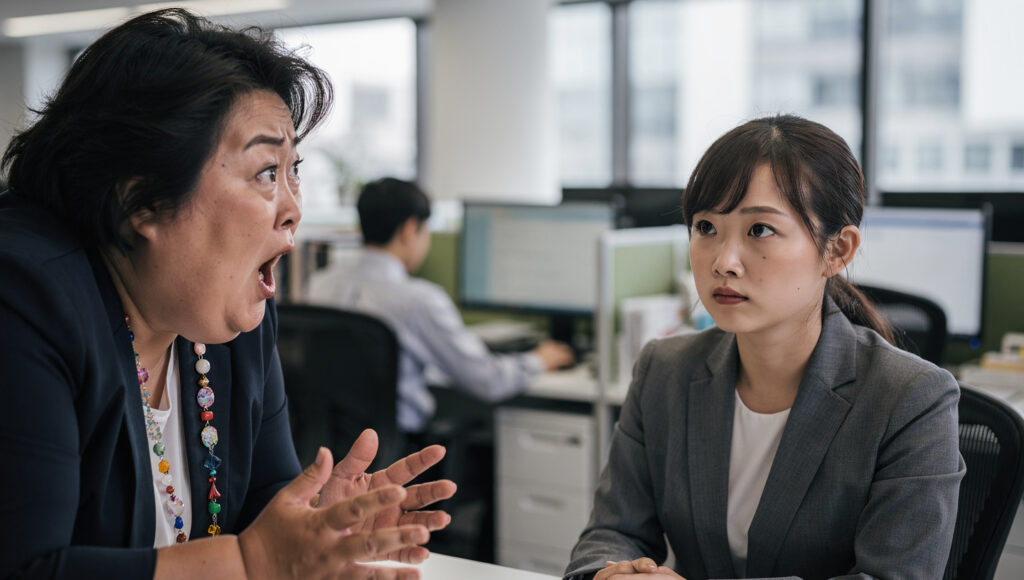 自分の話に対して驚き、怒り、共感してくれる観客を求めている彼らに対して感情をオフにする女性