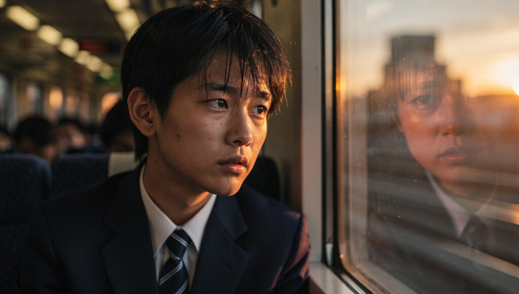 電車で帰る学生