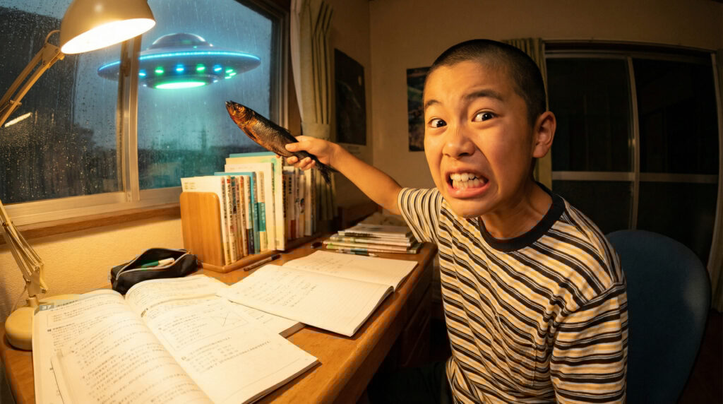 宿題をしたくない時に「見て！ 窓の外にUFO！」と叫ぶ子供