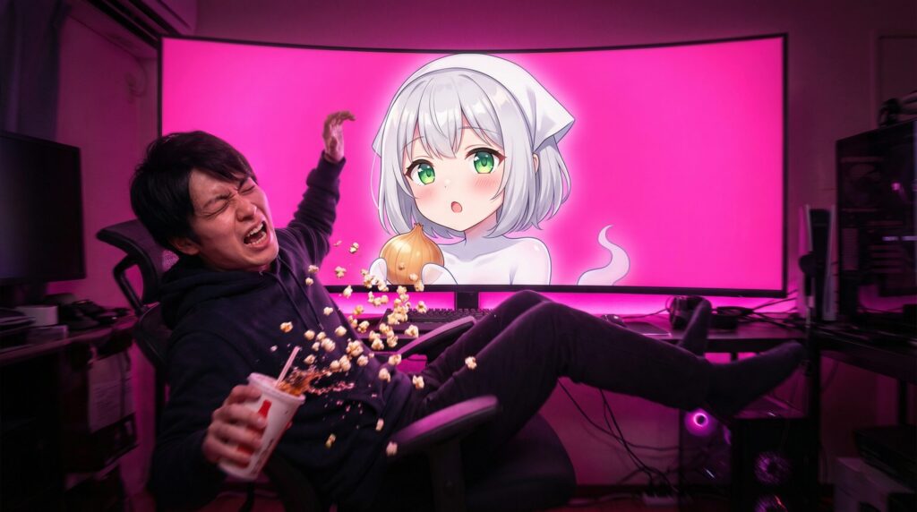 椅子から吹き飛ぶ男性