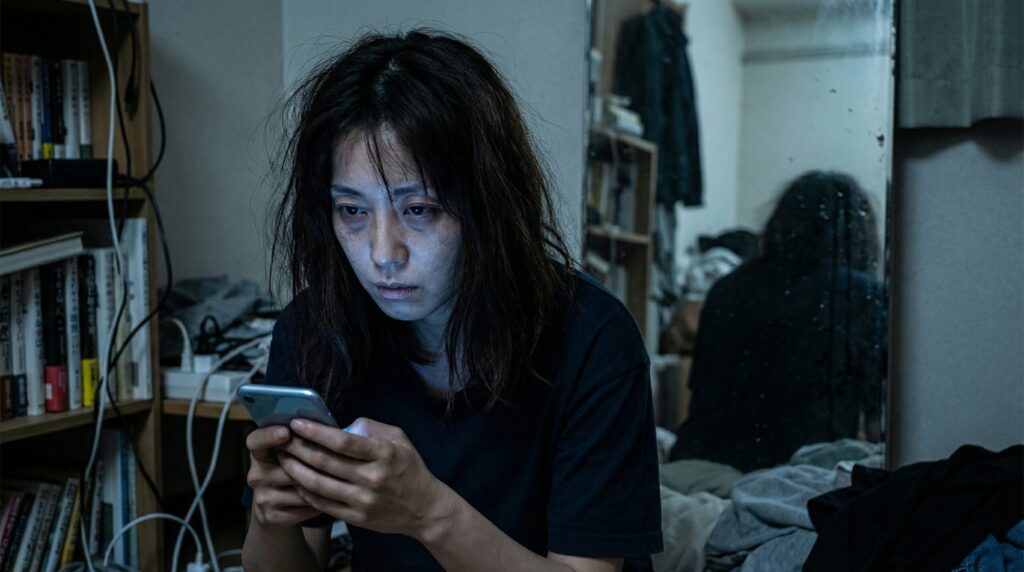 スマホをいじる女性