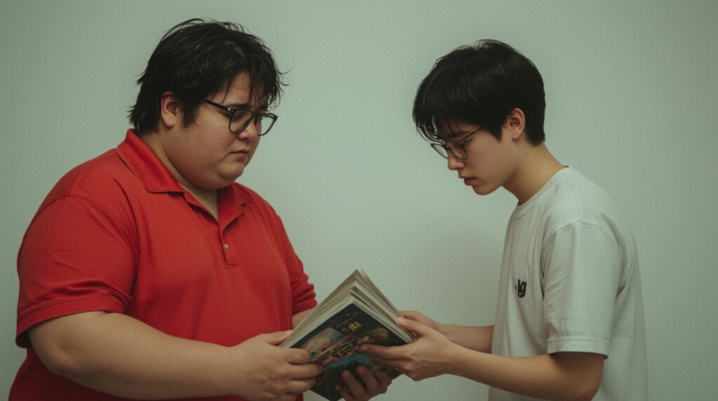借りた漫画の感想を報告する人物